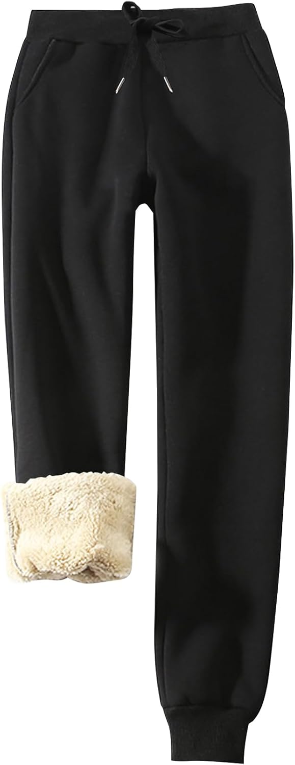 Flygo Women's Sherpa Fleece Lined Joggers Sweatpants Winter Warm Pants with Pockets (XS-2XL)