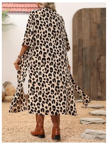 MakeMeChic Women's Leopard Print Lightweight Cardigan Open Front Half Sleeve Cardigans Shirt2
