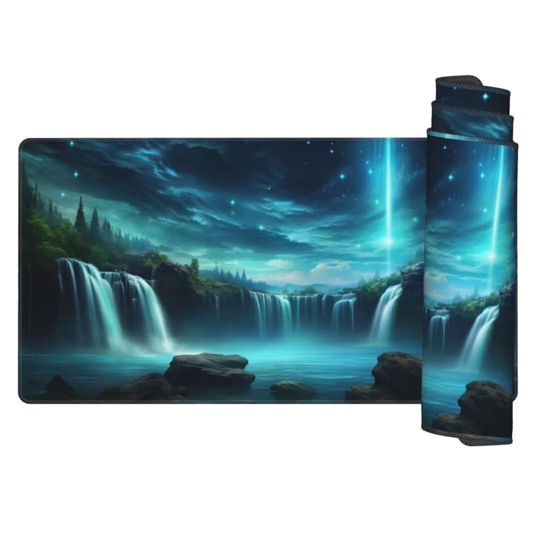 Tapis de Souris Bleu Tapis Souris XXL, 1600 x 800 x 3mm Chute D'Eau, Tapis de Souris Gamer Sous Main Bureau Imperméable et Antidérapante Tapis Bureau, Tapis de Souris pour Maison, Gamer, Bureau gq852