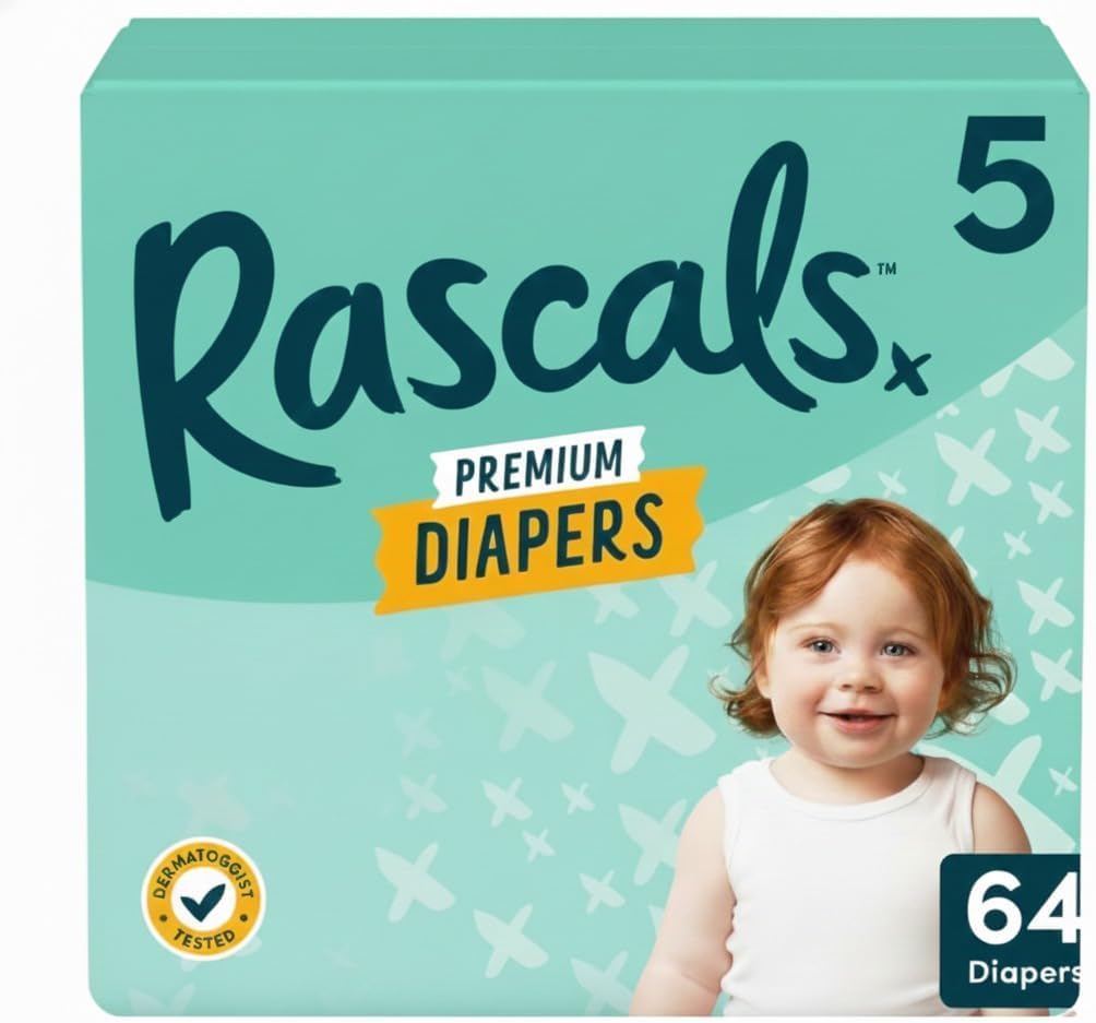 Rascals Premium Diapers (Size,5 Count 64) White
