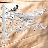Relaxdays Bird Bath, Water Bowl, Wall Mountable, Frost-Proof, H x W x D: 24 x 28 x 14 cm, Cast-Iron, White - Image 2