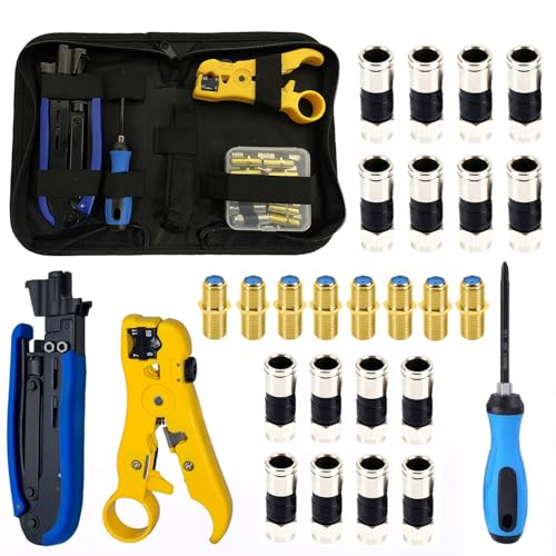 JFDMYGJA Coax Cable Crimper Tool Kit Adjustable Coaxial Compression Tool for RG6 RG59 RG11 Coaxial Cable Stripper RG6 and RG59 Connectors Female to Female Connectors