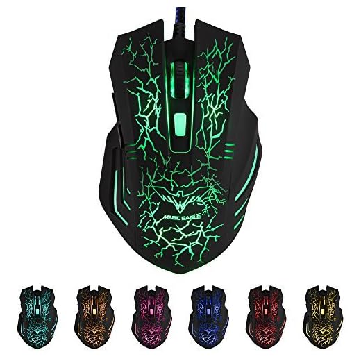 HAVIT HV-MS672 3200DPI Wired Mouse, 4 Adjustable DPI Levels, 800/1200/2400/3200DPI, 7 Circular & Breathing LED Light, 6 Buttons (Black)