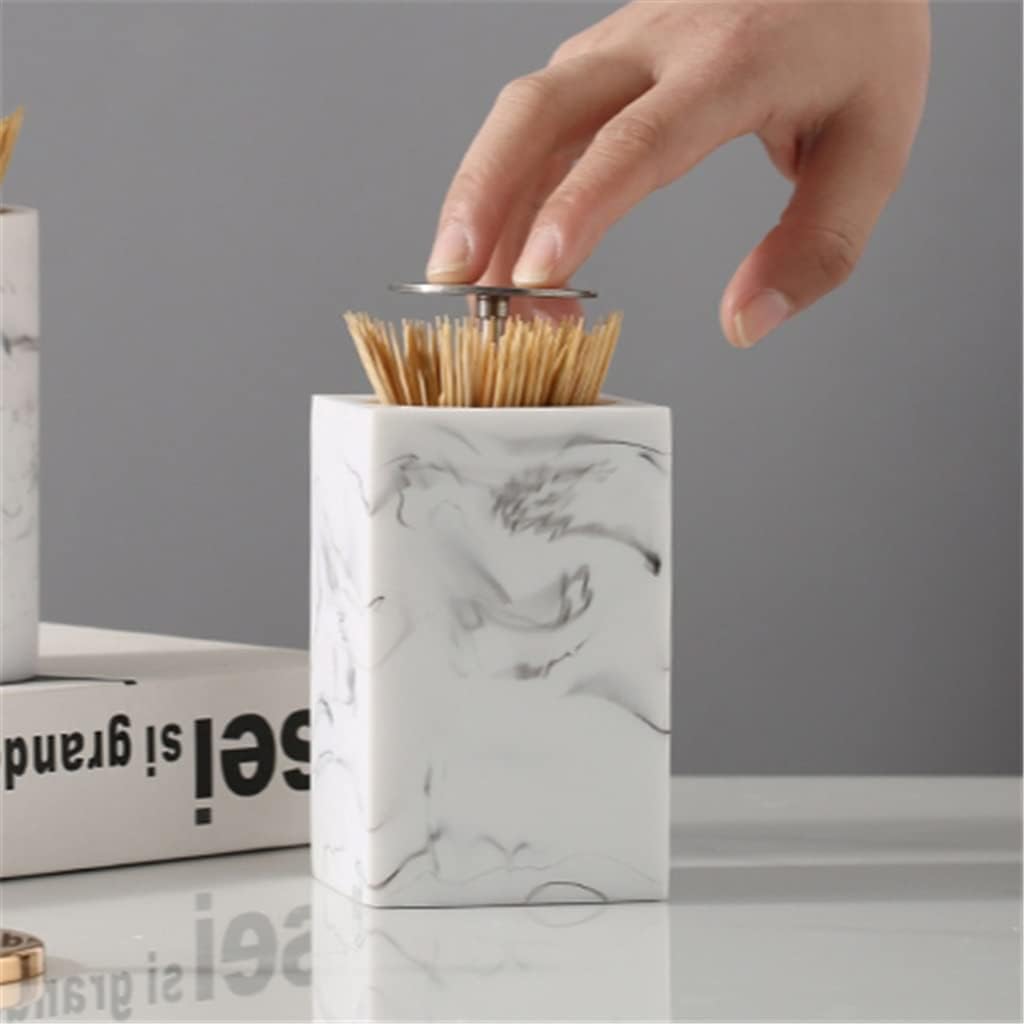 Toothpick Box Press Type Household Resin Toothpick Holder Marble Pattern Toothpick Storage Box