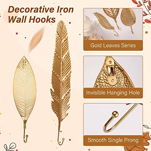Oryougo Set Of 7 Decorative Leaves Iron Hooks Extra Large Plant Modern Key Holder Wall Mounted Gold Single Prong Coat Hanger For Hallways, Living Room #TOP1