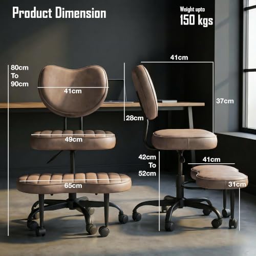 Image of DROGO Meditura Ergonomic Cross Legged Office Chair with 360 Wheels, ADHD Chair for Adults, Meditation Chair, Yoga Office Chair, Comfortable Back Support, 4.7' Adjustable Height & Recline (Brown)