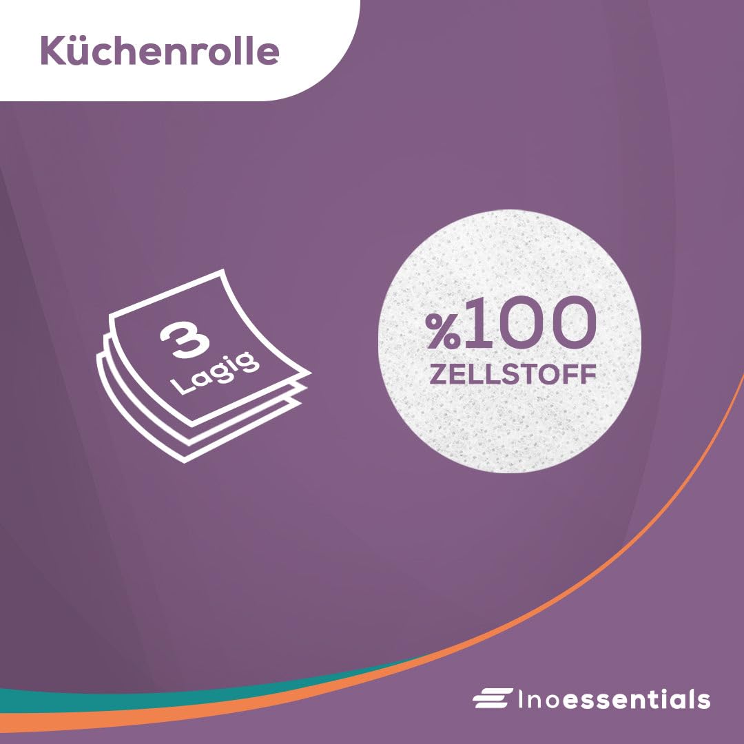 Inoverse 3-lagig Küchenrollen, 4 Rollen (8er Pack) – 50 Blätter pro Rolle, Küchenpapier aus 100% Zellstoff, Extra Saugfähig & Reißfest, Haushaltsrollen