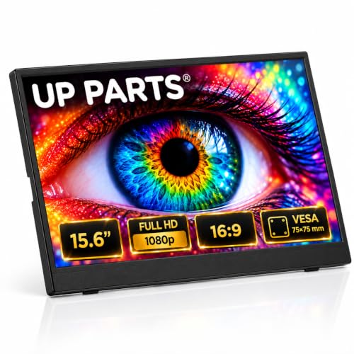 UP PARTS Monitor Portatile 15,6' Vesa IPS FHD 1920x1080P | Secondo Schermo Esterno per laptop con Connettività USB-C e HDMI, con Altoparlanti VSA Wall Mount