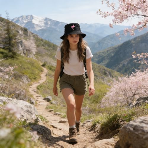 Image of Cotton Bucket Hat for Women Men Summer Travel Sun Beach Bucket Cap, Unisex Outdoor Fisherman Hat