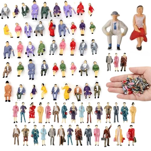 80 Stück Mini Modelleisenbahn Figuren Miniatur Figuren Verschieden Sitzende Und Stehende Figuren Passanten, Bemalte Sitzende Und Stehende Maßstab 1:85