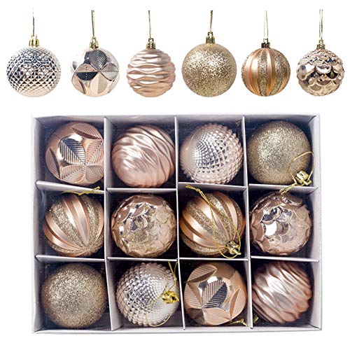Lot de 12 Boules de Noël incassables à Suspendre - 60 mm - Doré