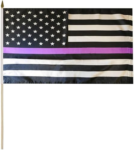 Deluxe USA Thin Purple Line Substance Awareness 12x18 12"x18" Stick Flag Wood Staff by Lumaglow