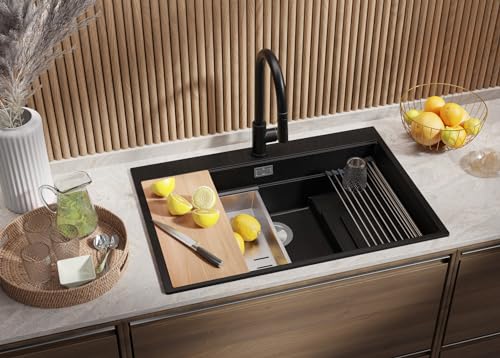 Évier cuisine en granit Primagran grand bac profond 78x53cm résistant aux chocs thermiques