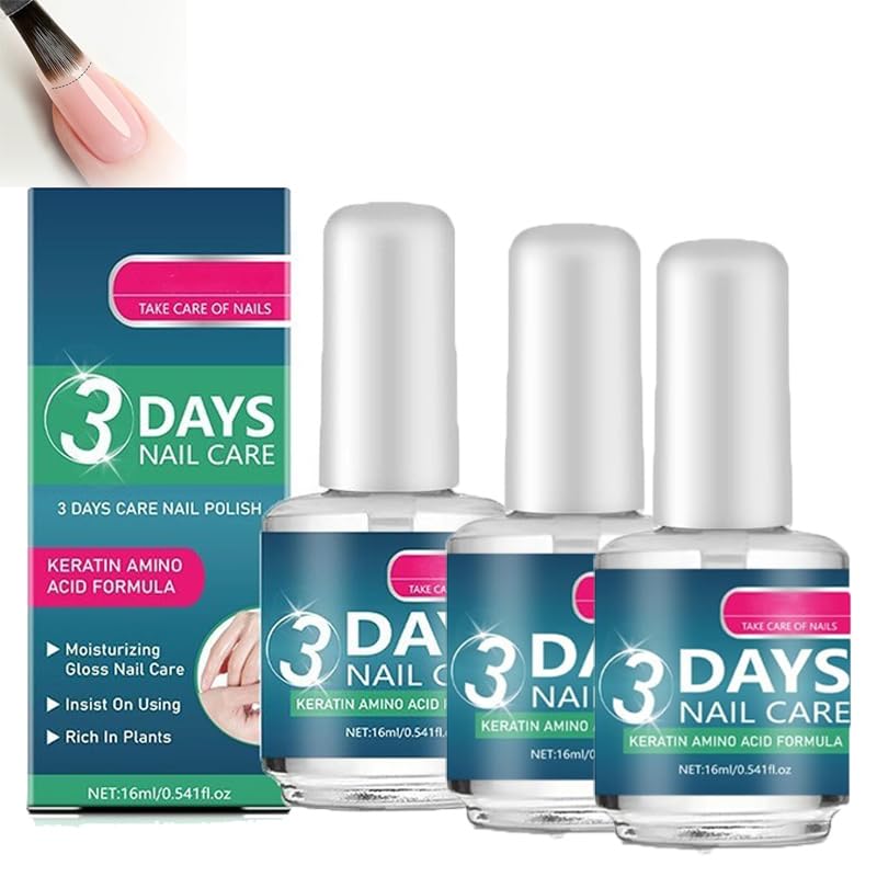 3 Days Nail Care, Keratin 3 Day Growth Strengthening Treatment with Keratin Amino Acid Formula, Daily Strengthening Nourishment, Nail Oil for Weak and Damaged Nails (3 PCS)