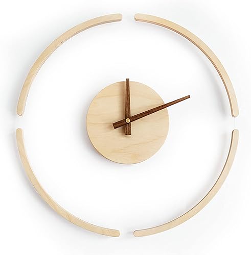 AOKLEY Reloj de pared Decorative 3D Transparent Wall Clock Creative Wood & Clear Acrylic Round Wall Clock Nordic Minimalist Clock for Living Room