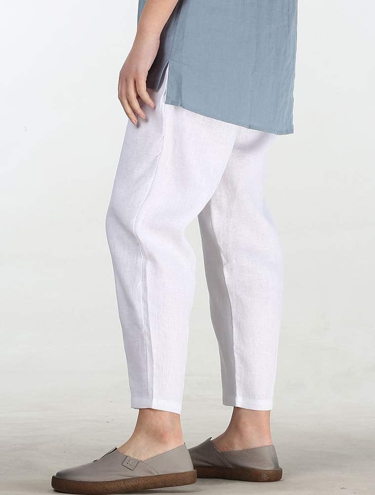 LaovanIn Women's Linen Cropped Pants Tapered Ankle Capris Trousers Elastic Waist