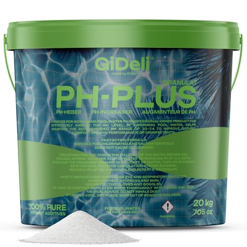 PH Plus granulado 20 kg en cubo para el valor del pH en piscinas, jacuzzi y jacuzzi, producto para el cuidado del agua para agua cristalina, ideal para todos los tipos de piscinas, dosificación