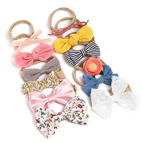 Charmory 12Pcs Baby Girl Bows And Headbands For Toddler Toddler Nylon Hairbands, Baby Headband With Bows Toddler Headband Hair Accessories (Bows) #TOP2