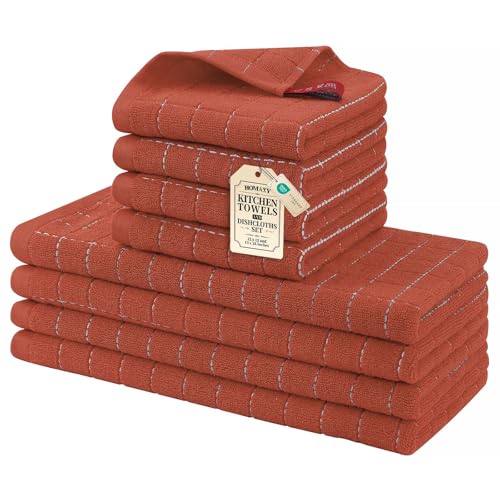Homaxy Cotton Terry Kitchen Towels and Dishcloths Set of 8, Rust