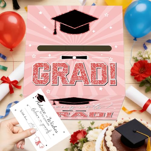Image of Graduation Card Box Graduation Decorations 2026 Grad Card Box for Gift Graduation Party Favors Decor Party Supplies (Pink, 50 Cards)