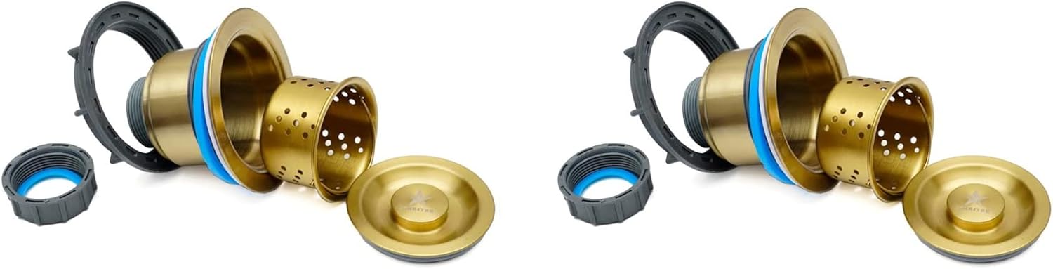 STARSTAR Kitchen Sink Drain Assembly for 3-1/2-inch Sink Opening Size, Strainer and Stopper with Deep Removable Waste Basket, Stainless Steel Sink Basket Strainer (2 PCs Gold)