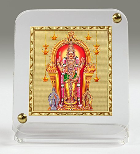 Image of Eknoor 24ct Gold Plated Kartikeya Acrylic Recta 45 Dashboard Frame | Gold-plated Murugan Subramanya temple darshan foil on acrylic Recta 45 frame - car, desk and puja ghar