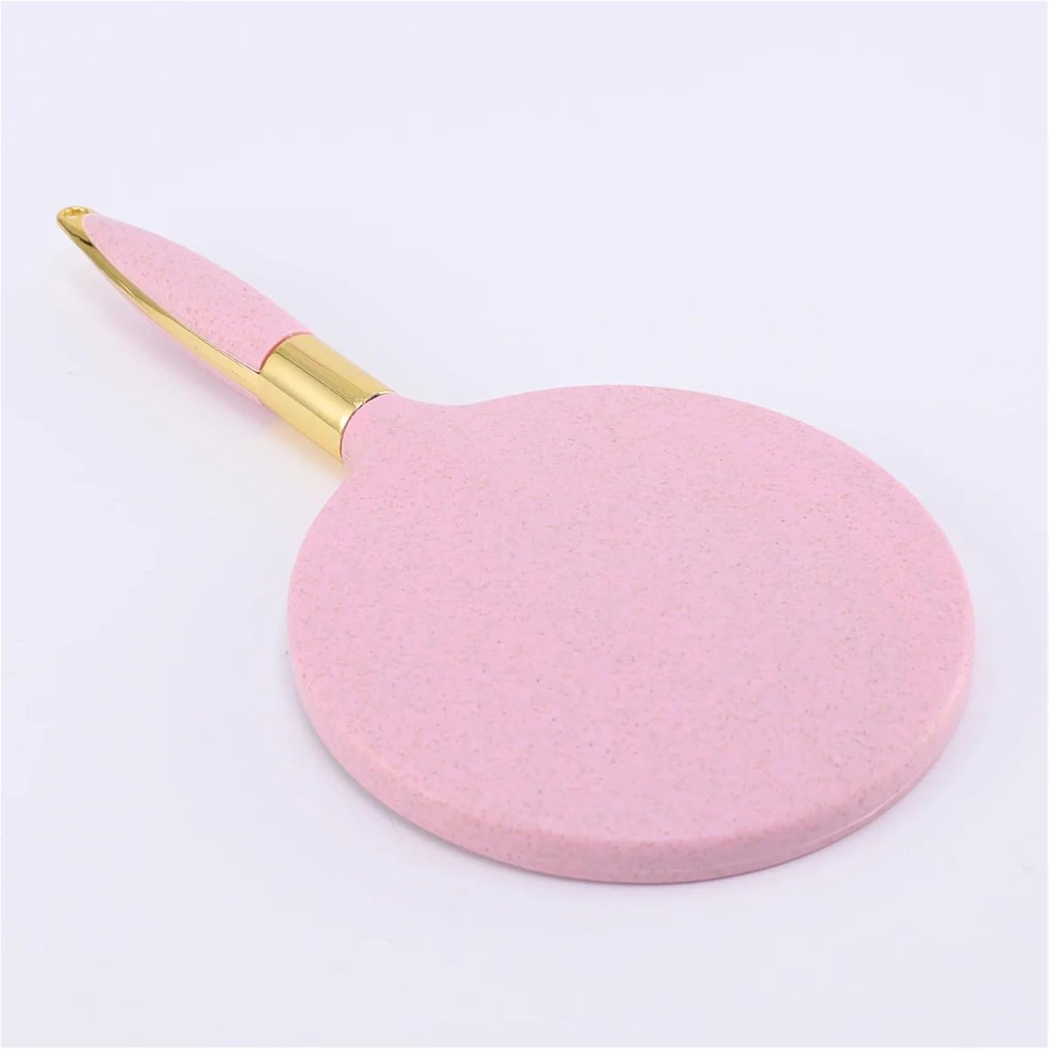 Portable Pink Compact Handle Makeup Mirror Round Handheld Lightweight Durable Practical Gift for Girls