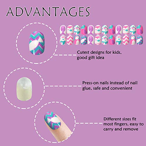 Laza 120pcs Children Nails Girls Press On Artificial Nail Tips Pre-glue Full Cover Short Cute False Nail Kits Lovely Christmas Gift for Children Kids Little Girl Nail Art Decoration - Fairy Kingdom - Thumbnail 5