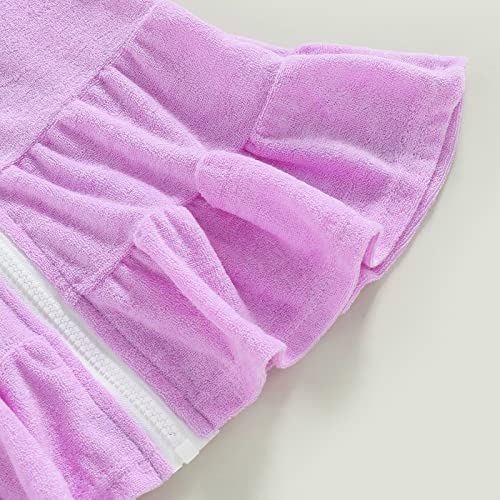 Image of Girls Terry Cloth Swim Cover Up Zip Up Hooded Bathing Suit Coverup Wraps Rufled Kids Pool Beach Robe Cover-Up Dress