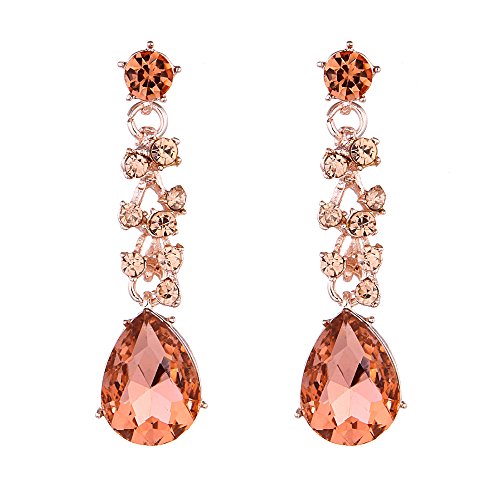 Molie Bridal Austrian Crystal Necklace and Earrings Jewelry Set Gifts fit with Wedding Dress (Peach-Rose gold tone)