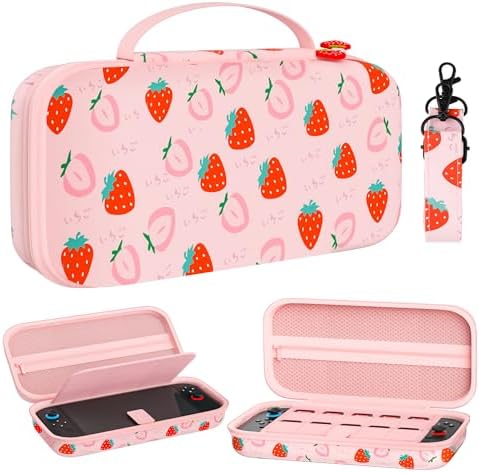 FANPL Case for Nintendo Switch 2 (2025) Accessories, Pink Cute Travel Carrying Cover with Adjustable Shoulder Strap, Strawberry