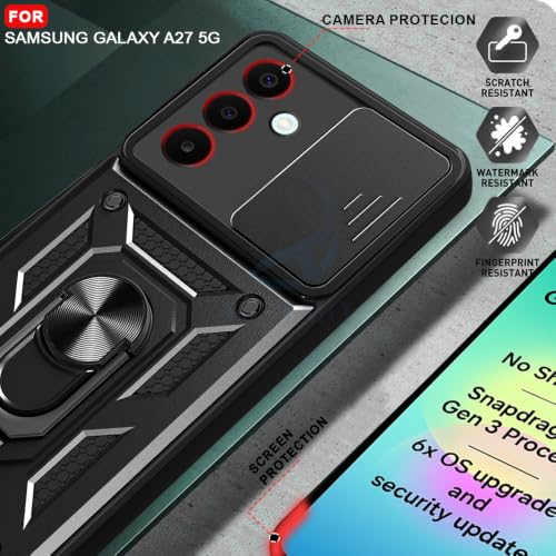 Image of AESTMO Tough Armor Samsung Galaxy A27 5G Bumper Back Case Cover | Ring Holder & Sliding Camera Shield Cover | 360 Degree Protection Back Case Cover for Samsung Galaxy A27 5G (Black)