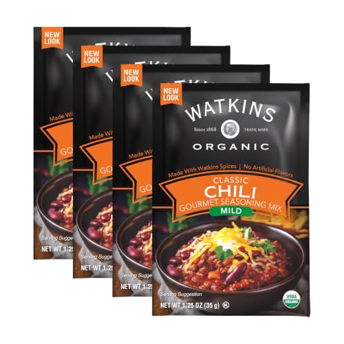 Watkins Organic Gourmet Seasoning Mix, Mild Chili, 1.25 Oz. Pouch, 1 Count (Pack of 4)