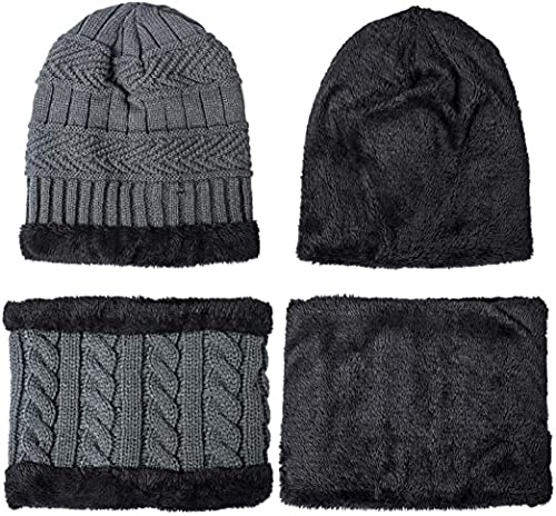Image of Winter Thick Fleece Lined Beanie woolen Cap Hat, Neck Scarf and Touchscreen Gloves Set cap for Men Women(3 set)