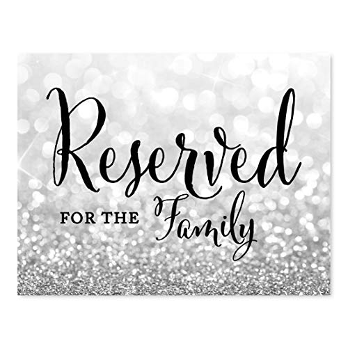 Andaz Press Wedding Party Signs, Glitzy Silver Glitter, 8.5x11-inch, Reserved for Family, 1-Pack