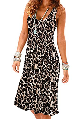 Image of Camisunny Women Casual Loose Tank Dresses Sleeveless Beach Vacation Dress Swing Pleated U Neck Fashion Soft