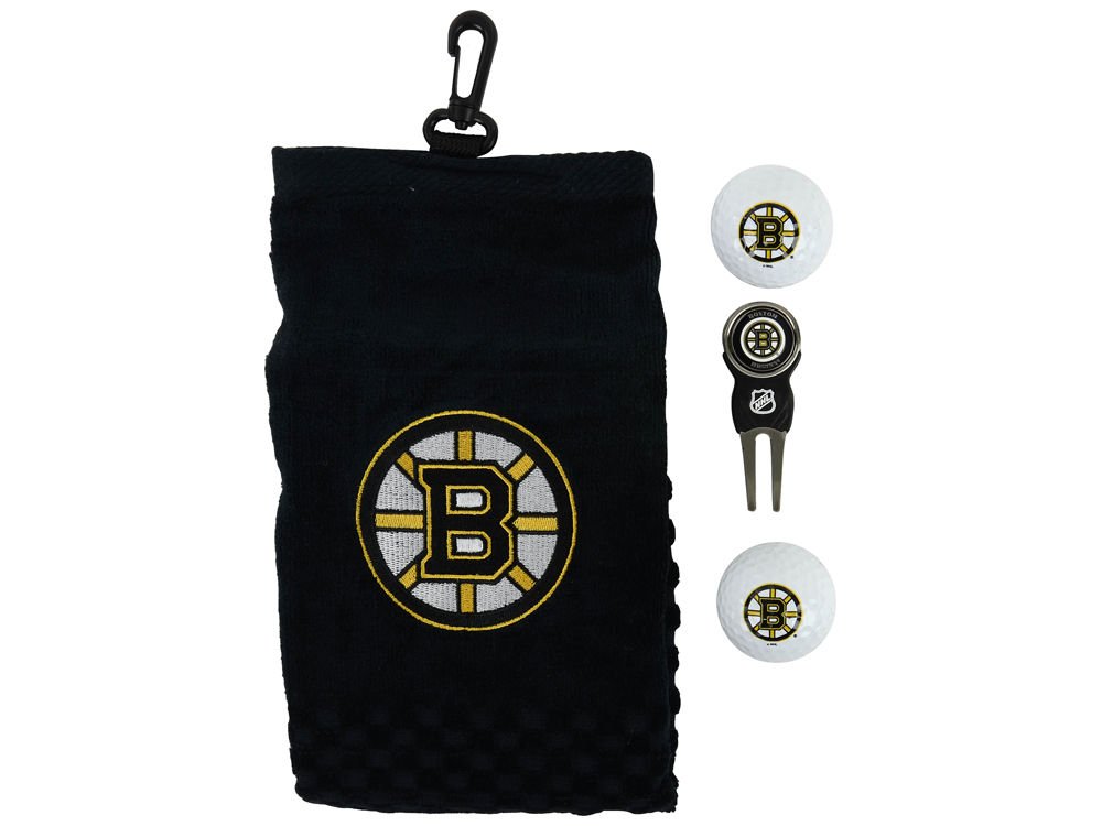 Team Golf NHL Boston Bruins Embroidered Golf Towel, 2 Golf Balls, And Divot Tool Set Gift Set Embroidered Golf Towel, 2 Golf Balls, & Divot Tool with Removable Double-Sided Magnetic Ball Marker