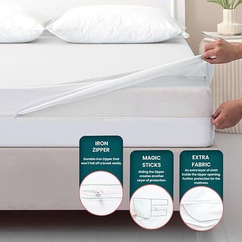 Miniatura 6 de COTTONPASSION - Funda de colchón con cremallera, protector de colchón impermeable tamaño Queen, transpirable y silencioso, absorbente, funda de
