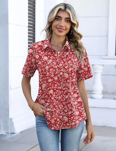 Image of Zeagoo Button Down Shirts for Women Short Sleeve Collared Tops Dressy Casual V Neck Blouses