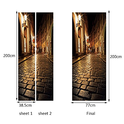 Cugbo Door Wallpaper Murals 3D Alley At Night Door Wallpaper Sticker Self Adhesive Vinyl Removable Art Door Decals For Home Decoration #TOP4