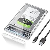 POSUGEAR 2.5'' External Hard Drive Enclosure, 6Gbps USB C 3.1 Gen 2 to SATA III Tool-Free Clear External Hard Drive Case for 7mm/9.5mm 2.5 inch SSD HDD with UASP Compatible with WD Toshiba Samsung PS4