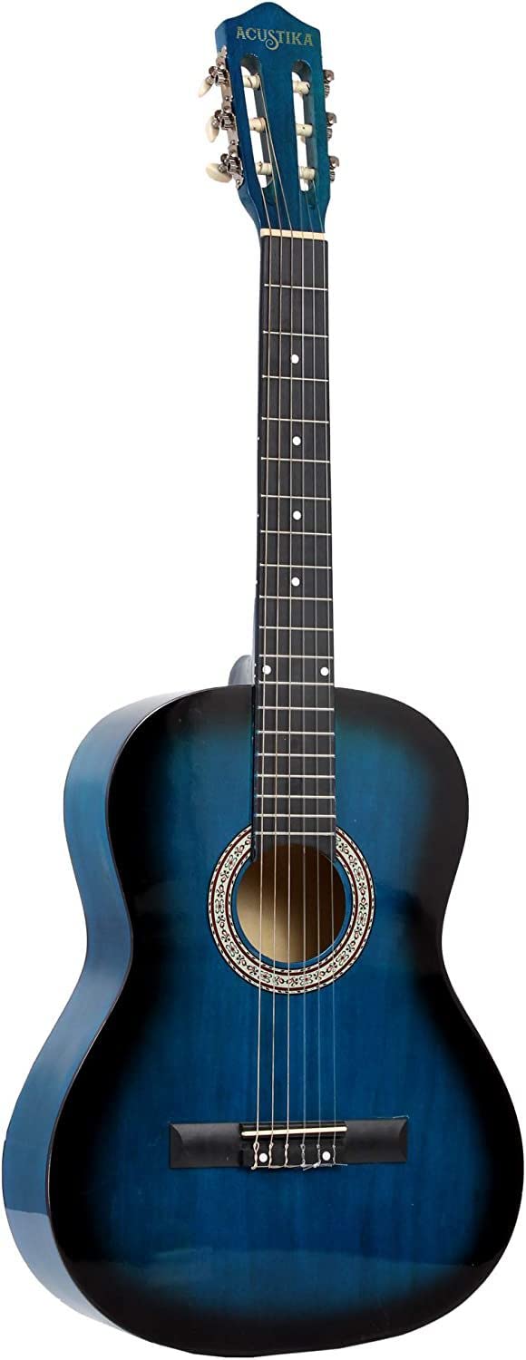 Chitarra Classica Acustika in Legno 93 cm 6 Corde in Nylon 3/4 Misura 36 Blue Burst