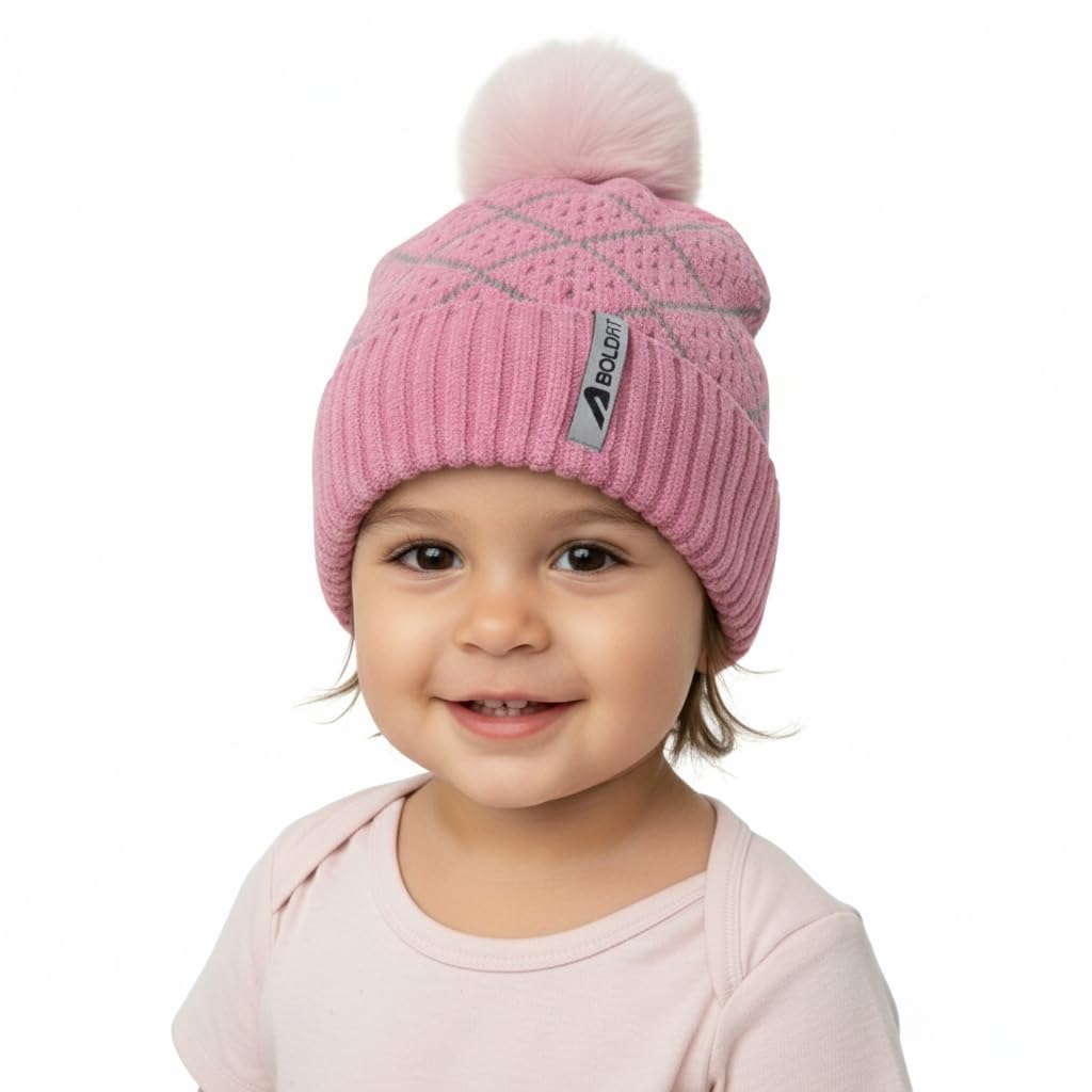 Boldfit Kids Winter Cap (1-4 Years) Soft Knit Woollen Skull Cap for Children Warm Beanie for Kids for Outdoor, Ski, Cycling, Cold Weather Protection Kids Winter Wear Beanie Knit Diamond Hat