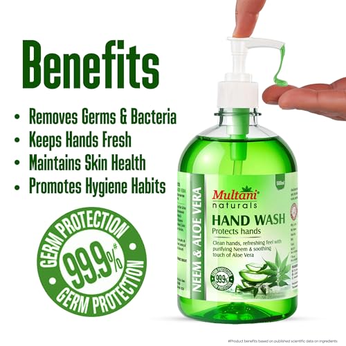 Image of Multani Natural Neem & Aloe Vera Hand Wash - 500 ml (Pack of 2) | Gentle Hand Cleanser With Natural Ingredients | Moisturizing Hand Wash | 99.9% Germ Protection Liquid Hand Wash