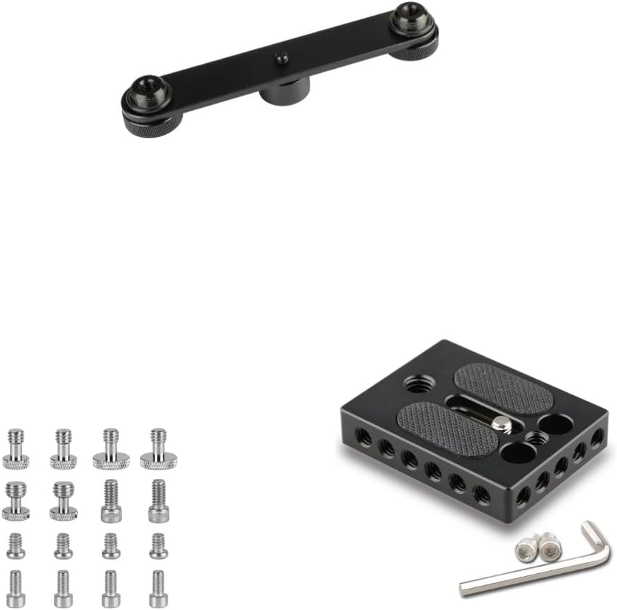 CAMVATE Double Microphone Mounts + 1/4"-20 & 3/8"-16 & M5 Thread Screw + Camera Baseplate