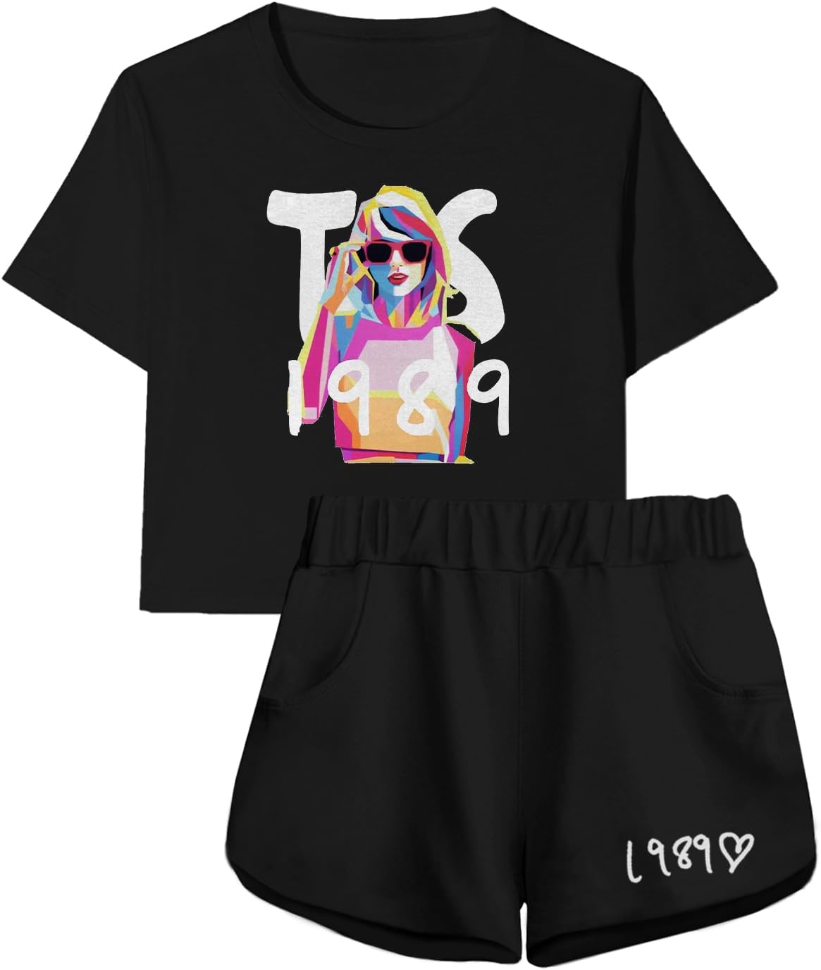 TOOPYNOI Girls Crop Shorts Set, Graphic Short Sleeve Top Lounge Sets with Pockets Toddler Kids 2 Piece Country Music Outfit