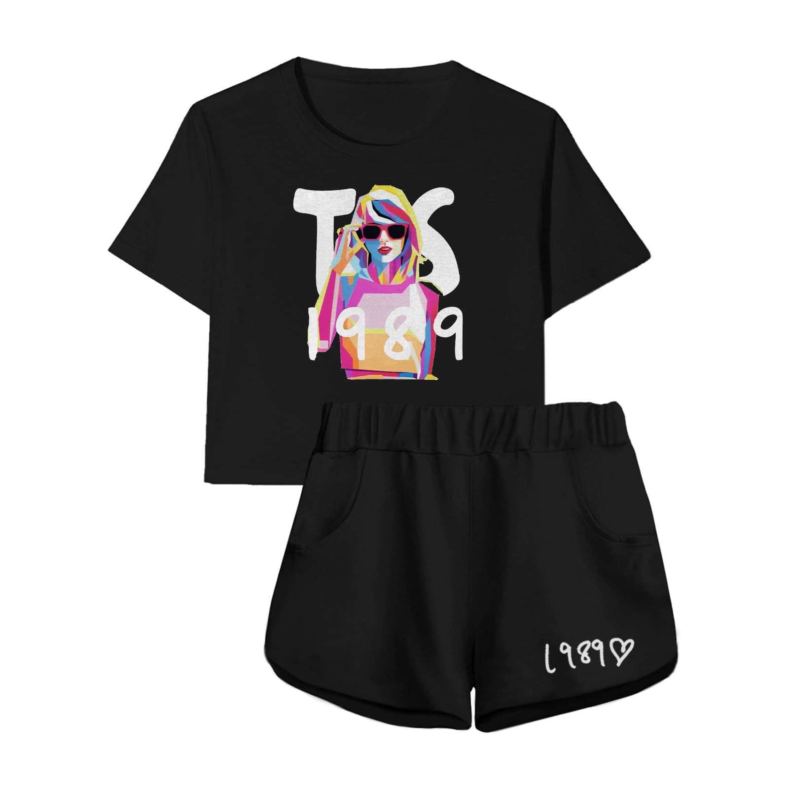 TOOPYNOI Girls Graphic Crop Shorts Set, Short Sleeve Top &amp; Short Sets with Pockets Toddler Kids 2 Piece Country Music Outfit