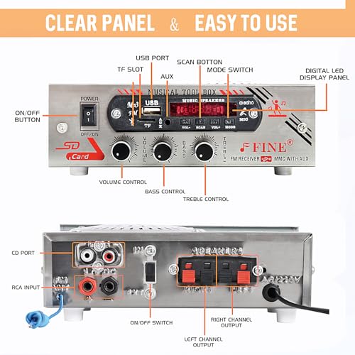 FINE Multimedia Amplifier with Bluetooth, USB/SD, FM Radio, Silver - Image 8