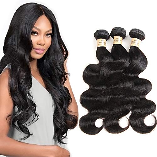 VIOLET Brazilian Body Wave Human Hair 3 Bundles 16 16 18 inch, 100% Unprocessed Brazilian Human Hair Weave Double Weft Bundles Natural Black Color