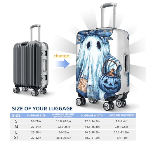 Blue Denim Ghost Pumpkin Bucket Bow Elastic Travel Luggage Covers Dustproof Scratch-Resistant Suitcase Protector Fit 22-24 Inch4